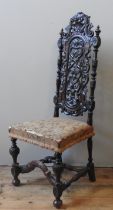 AN 18TH CENTURY CARVED WALNUT HIGH BACK CHAIR, scroll foliate shell decorated arcm top rail above