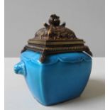 A TURQUOISE GLAZED EARTHENWARE INKWELL BY JOSEPH THEODORE DECK , MID 19TH CENTURY, tapered square