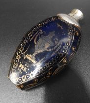 A BRISTOL BLUE GLASS SCENT BOTTLE, LATE 18TH CENTURY, tear drop form with faceted edges and white