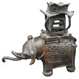 A CHINESE BRONZE ELEPHANT FORM INCENSE BURNER, MID QING DYNASTY, standing four square with out