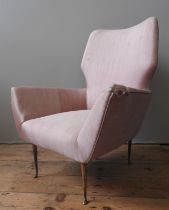 AN ITALIAN VINTAGE COCKTAIL CHAIR, MID 20TH CENTURY, tapered waisted back over an overstuffed seat