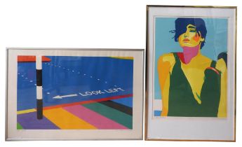 ANNE MARIE LE QUESNIE (b.1946) 'LOOK LEFT II' & 'WEIGHTY MATTERS' COLOUR SCREEN PRINTS, both