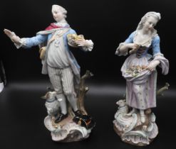 A PAIR OF MEISSEN PORCELAIN FIGURES, LATE 19TH CENTURY, male and companion, the female figure with