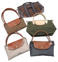 A LONGCHAMP LE PLIAGE KHAKI 'SHOPPING' BAG WITH 2 LONGCHAMP LE PLIAGE 'S' BAGS, ONE SMALL GREEN