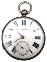 A VINTAGE SILVER CASED POCKET WATCH, 50 mm dial with subsidiary seconds dial, the key wound movement