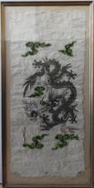 A CHINESE PAINTING OF SCALY DRAGON, ACRYLIC/PAPER, the dragon depicted amongst clouds, glazed and