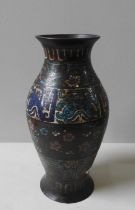 A LARGE JAPANESE CLOISONNE BALUSTER VASE, EDO PERIOD, with flared mouth and base, the sides