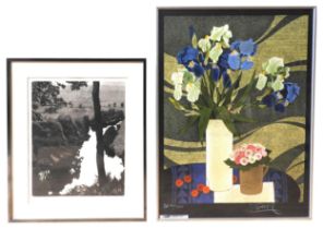 YVES GANNES (b.1931)'IRIS IN A VASE' LIMTED PRINT, signed (65 x 49 cm) along with R. CALVER 'THE