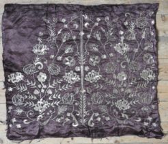 AN AUBERGINE COLOUR OTTOMAN SILK EMBROIDERED PANEL, 19TH CENTURY, attractive coloured satin with