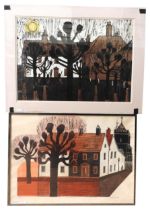 ROBERT TAVENER (1920-2004) 'POLLARDED TREES & HOUSES (MORNING)'  PRINT AND 'POLLARDED TREES AT