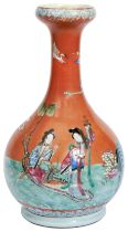 FAMILLE ROSE CORAL-RED GROUND VASE QING DYNASTY, 19TH CENTURY the sides decorated in coloured