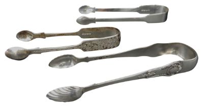 THREE PAIRS OF SILVER SUGAR TONGS, the lot comprised of a George III pair by William Bateman, marked