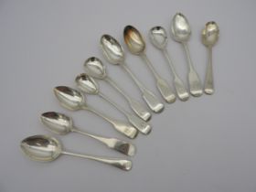 A COLLECTION OF TEN GEORGIAN AND VICTORIAN SILVER TEA SPOONS, various English and Irish marks 14.5