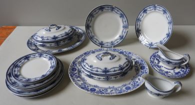 A GROUP OF STAFFORDSHIRE BLUE & WHITE DINNER WARES. A Lot