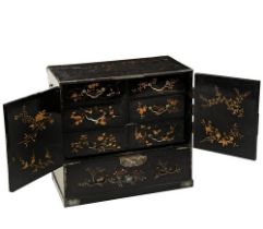 A JAPANESE LACQUER AND MOTHER OF PEARL INLAID TABLE CABINET MEIJI PERIOD (1868-1912)