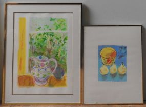 CHLOE CHEESE (b.1952) 'YELLOW BOWL' AND 'YELLOW AND GREEN' COLOUR LITHOGRAPHS, both signed, titled