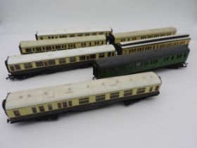 SEVEN BACHMANN AND HORNBY COACHES IN GWR LIVERY plus one Hornby Southern. Good condition.