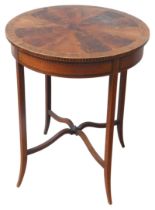 AN EDWARDIAN MAHOGANY CIRCULAR LAMP TABLE, CIRCA 1905, decorated throughout with line inlay,