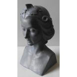 HILDEGARDE SNOW DAFFIN ( 1904-1975), CAST METAL ALLOY FEMALE BUST, the hair adorned with grapes