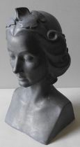 HILDEGARDE SNOW DAFFIN ( 1904-1975), CAST METAL ALLOY FEMALE BUST, the hair adorned with grapes