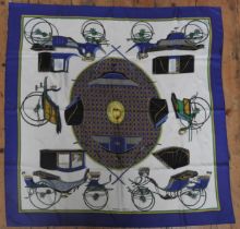 HERMES SCARF 'LES VOITURES A TRANSFORMATION' BY LA PERRIERE WITH HERMES SCARF 'REPRISE' BY LEDOUX (