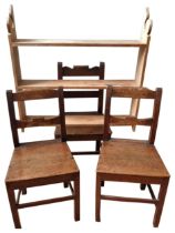 A PAIR OF OAK SIDE CHAIRS AND ONE SIMILAR, LATE 19TH CENTURY, of simplistic form, all raised on