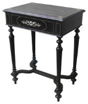 A NAPOLEON III EBONIZED VANITY TABLE, CIRCA 1860, the bone inlaid hinged rectangular top opening