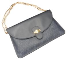 CHRISTIAN DIOR NAVY BLUE LEATHER CLUTCH BAG WITH YELLOW METAL CHAIN  Single compartment with a