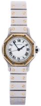 CARTIER, A STAINLESS STEEL AND GOLD OCTAGONAL SANTOS LADY'S AUTOMATIC WRISTWATCH, signed white