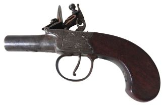 A FLINTLOCK POCKET PISTOL BY SOUTHALL, the action with engraved side plates ‘Southall’ and a