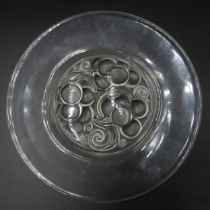 A SET OF SIX LALIQUE MARIENTHAL LUNCH PLATES, designed in 1927, moulded decoration of grapes and