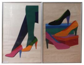 ANNE MARIE LE QUESNIE (b.1946) 'NEW SHOES' & 'CROSSED' COLOUR SCREEN PRINTS, both signed and