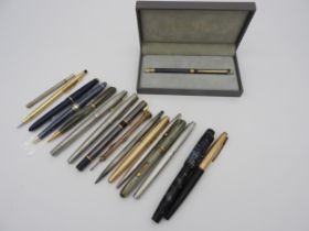 A CHRISTIAN DIOR BALLPOINT PEN, cased, and various other vintage and more modern pens and fountain