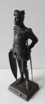 A 19TH CENTURY CAST BRONZE STATUE OF KING ARTHUR, the rear of the plinth marked Fr. Unterberger,