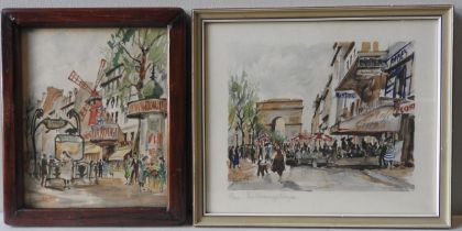 WERNER HERBOLD (b.1928) TWO PARISIAN STREET SCENE WATER COLOURS OF MOULIN ROUGE AND CHAMPS ELYSES,