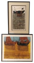 ROBERT TAVENER (1920-2004) TWO LIMITED PRINTS 'SUSSEX BOATS AND NETS' AND 'PEBBLE BEACH', both