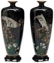 A FINE PAIR OF JAPANESE CLOISONNE VASES MEIJI PERIOD (1868-1912) in the manner of Inaba Nanaho,