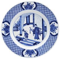 A BLUE AND WHITE 'ROMANCE OF THE WESTERN CHAMBER' DISH CHENGHUA SIX CHARACTER MARK, KANGXI PERIOD (