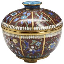 A CLOISONNE COVERED BOX QING DYNASTY, 18TH CENTURY  the sides decorated in coloured enamels with