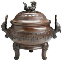 A RARE AND LARGE BRONZE 'CONSTELLATIONS' COVERED CENSER QING DYNASTY, 19TH CENTURY supported by