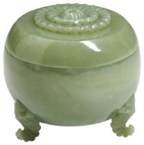 A CARVED JADE MUGHAL BOX AND COVER 19TH / 20TH CENTURY of cylindrical baluster form, the cover