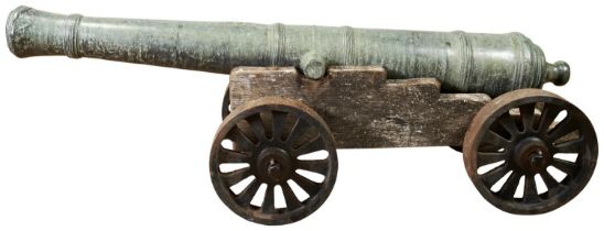 A RARE CHINESE BRONZE NAVAL CANNON 17TH CENTURY the barrel bearing an inscription: the third month