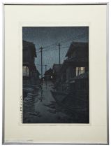 HASUI KAWASE (1883-1957) 'EVENING RAIN IN KAWARAGO' woodcut colour print 35 x 24 cm