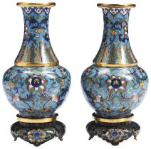 PAIR OF CLOISONNE ENAMEL 'LOTUS' VASES LATE QIANLONG / JIAQING PERIOD the sides decorated in