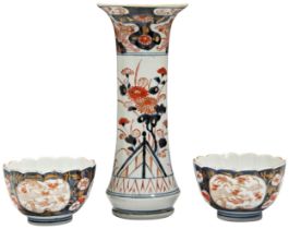 A JAPANESE IMARI TRUMPET VASE EDO PERIOD, 17TH / 18TH CENTURY 26cm high; together with A PAIR OF