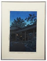 HASUI KAWASE (1883-1957) 'EVENING AT HASDERE TEMPLE' woodcut colour print 37 x 23.5 cm