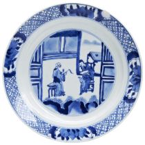 A BLUE AND WHITE 'ROMANCE OF THE WESTERN CHAMBER' DISH KANGXI SIX CHARACTER MARK AND OF THE