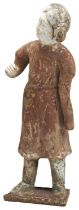 A FINE CHINESE UNGLAZED POTTERY FIGURE OF A COURT LADY, TANG DYNASTY (618-917) with her head