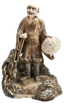 A LARGE JAPANESE SATSUMA FIGURE MEIJI PERIOD (1868-1912) modelled as elderly man standing on a