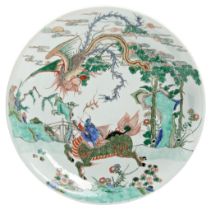 A LARGE FAMILLE VERTE 'MYTHICAL BEAST AND PHOENIX' DISH   KANGXI PERIOD (1662-1722)